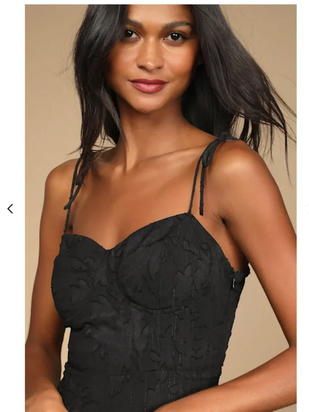 Lulu's Black Floral Jacquard Tie-Strap Midi Dress - Picture 3 of 7